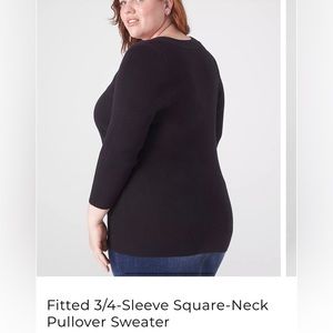 Fitted square neck 3/4 pullover sweater black size 14-16